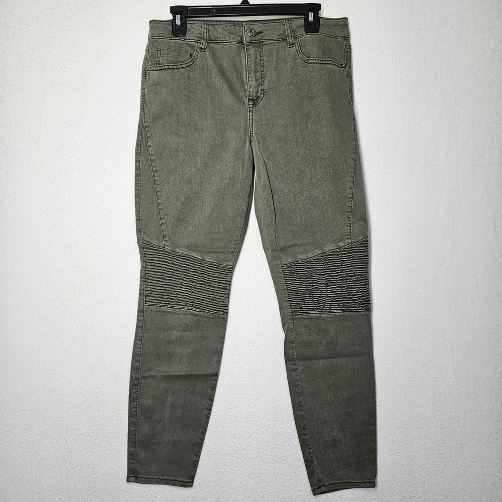 Pistola Jeans Womens Size 31 Olive Green Audrey Ribbes Moto Style Knee Panel